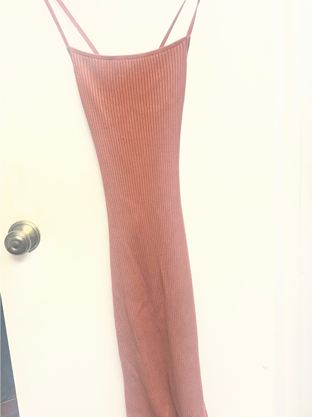 Abercrombie & Fitch Ribbed Maxi Slip Skirt in Rust